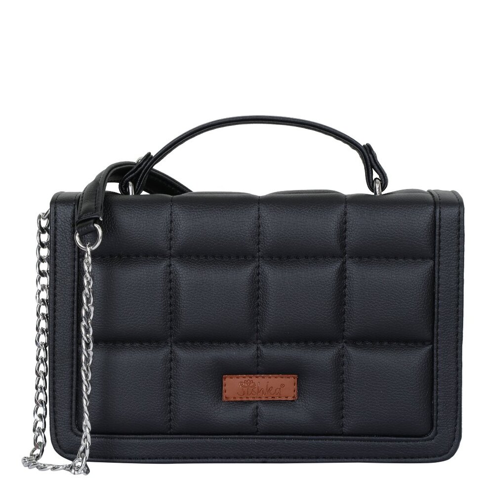 Women’s Quilted Crossbody Sling Bag –Vegan Leather Black Top Handle Bag